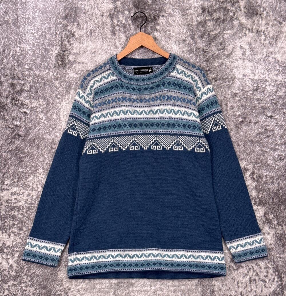 Alpaca Connection Sweater Large Womens Blue Snowflake Fair Isle Crewneck